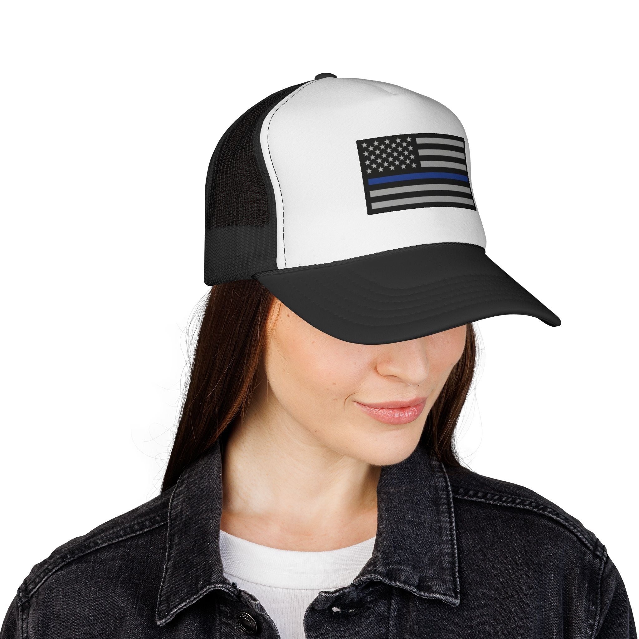 Thin Blue Line American Flag Trucker Hat